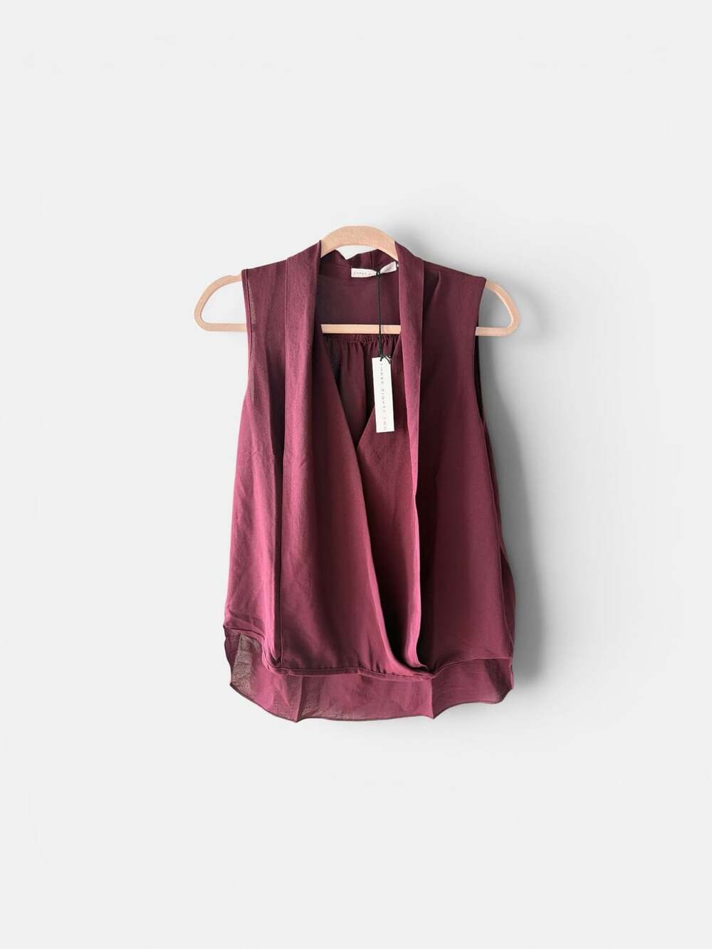 Three Eighty Two Burgundy Drape Neck Sleeveless Blouse